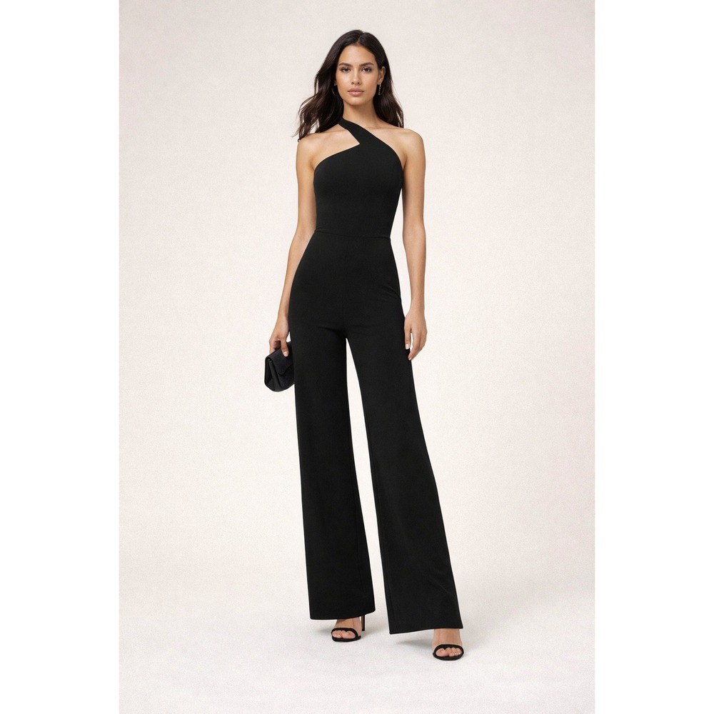 GAUGE81 Rueda Jumpsuit Women M Black One Shoulder Flare Luxury Cocktail Glam